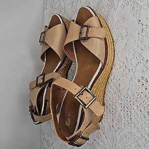 Eric Michael handmade in Spain leather ankle strap espadrille wedges sz 8